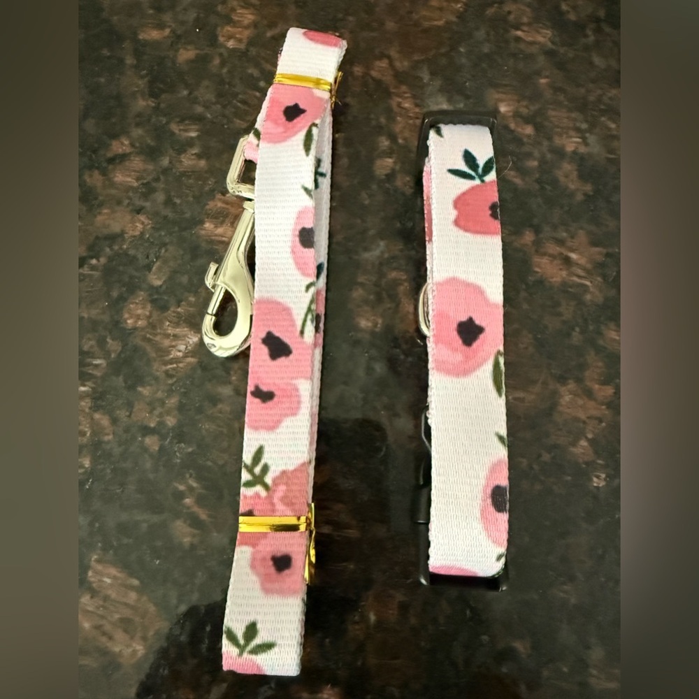 Pink Floral Dog Collar and Leash Set
